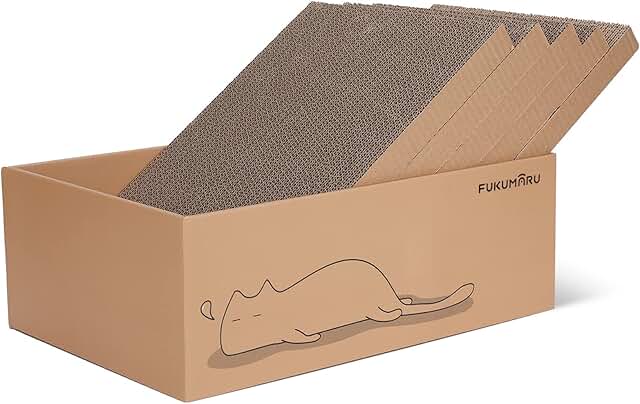 FUKUMARU Cat Scratcher with Box, 5 PCS Reversible Cat Scratch Pad, Corrugated Scratching Bed for Indoor Kitty, 5 in 1 Repl...