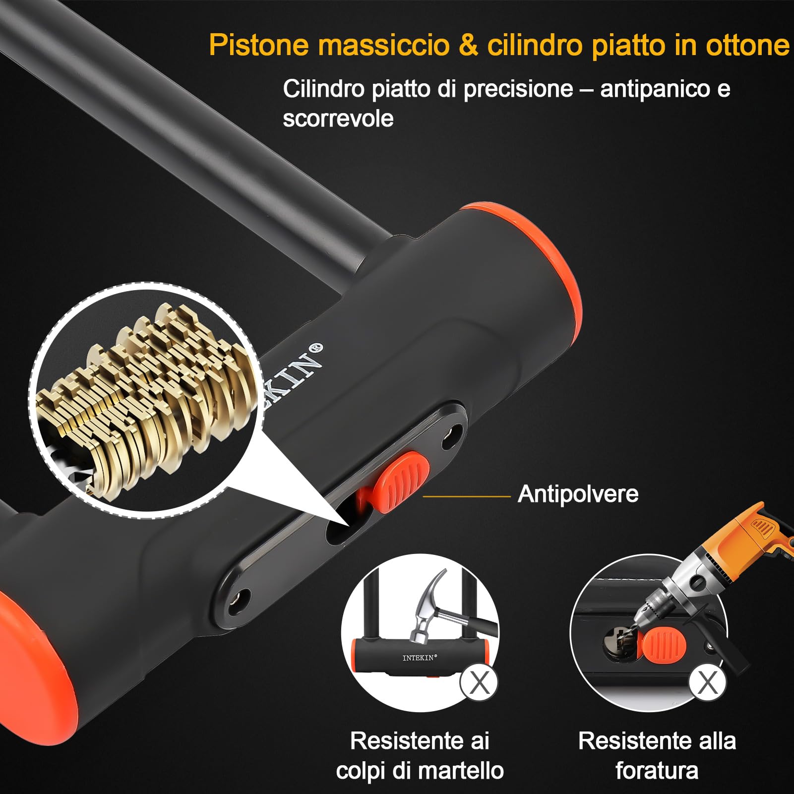 Lucchetto a U per biciclette e moto ad alta sicurezza, 16mm Staffa, Lucchetto per Bicicletta con supporto, arco rinforzato, 3 chiavi, serratura a U per moto, e-bike, mountain bike, scooter