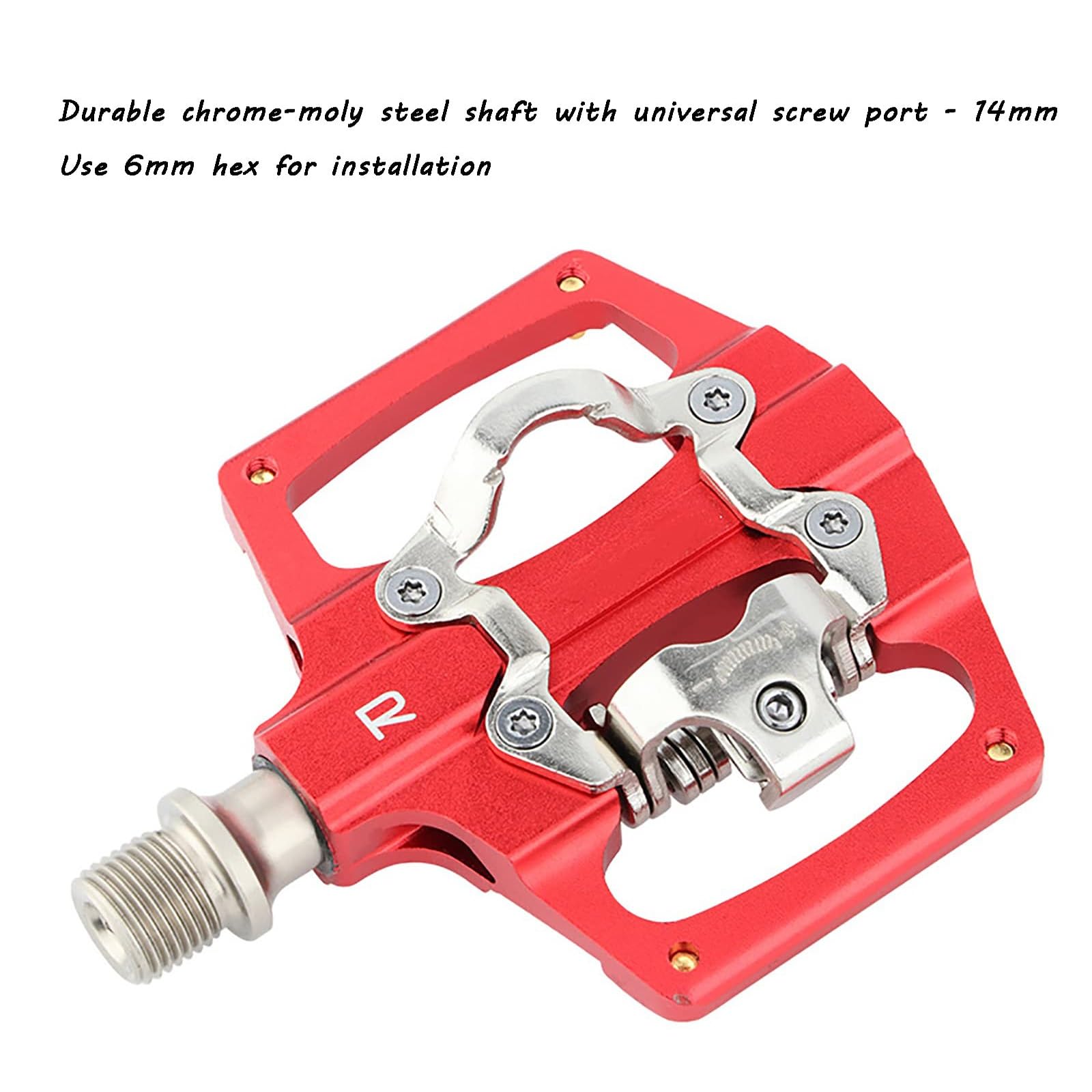 Pedales de Bicicleta de montaña, Plataforma Dual multiplataforma, compatibles con calas SPD, rodamientos, Ligeros, de Aluminio, con calas para Carretera.(Red)