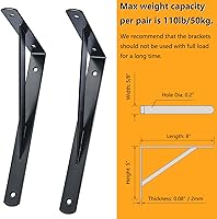 Vista 4 de Heavy Duty Shelf Brackets, 8 in X 5 in Wall Mount L Steel Bracket for Floating Shelf, Black, 4 Pack