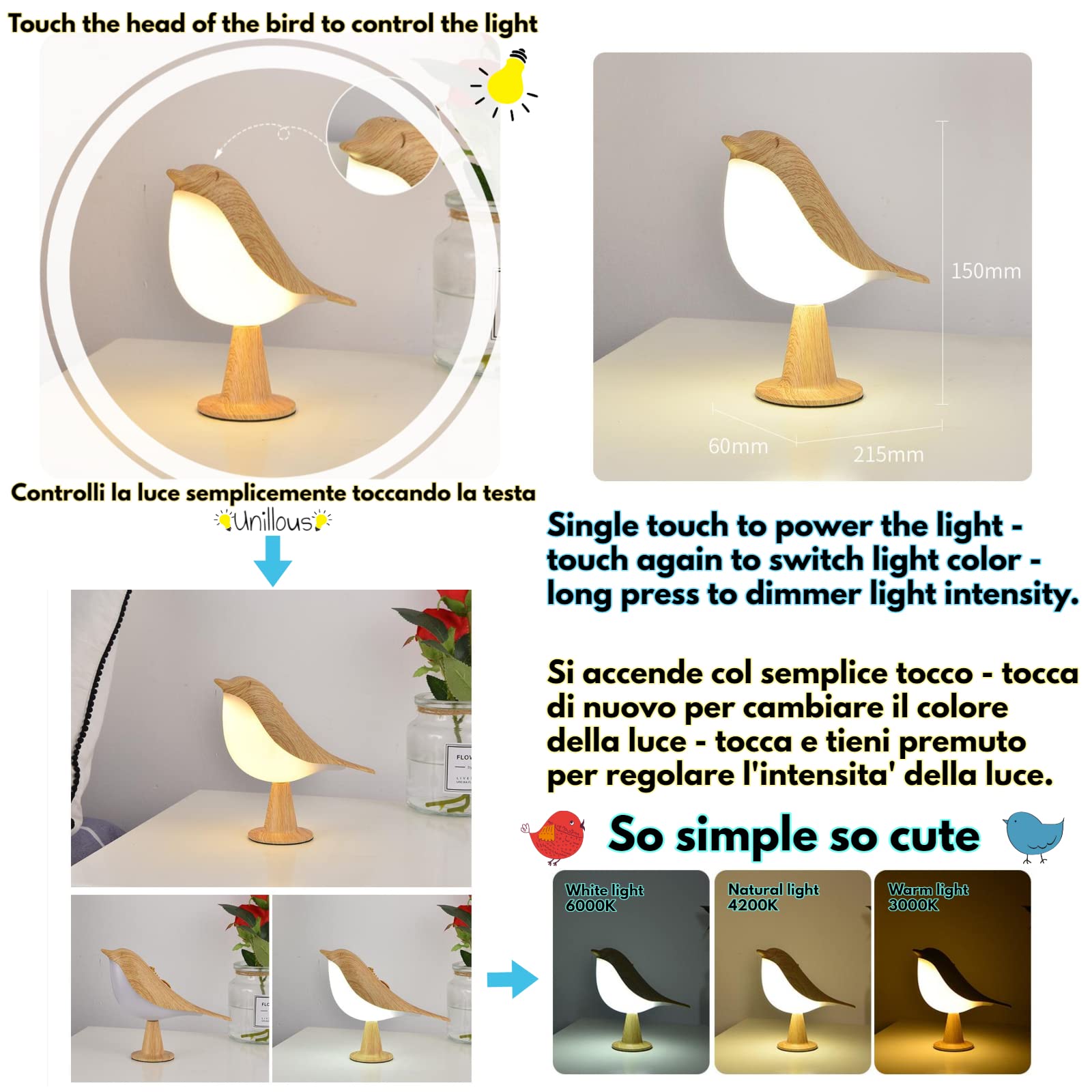 Lampada Da Tavolo A Forma Di Uccello Pappagallo 3D Acrilico 7 Colori Led Usb Luce Notturna Per Dormire Amore Romantico Decorazioni Per Camera Da Letto Lampade Per L'Umore