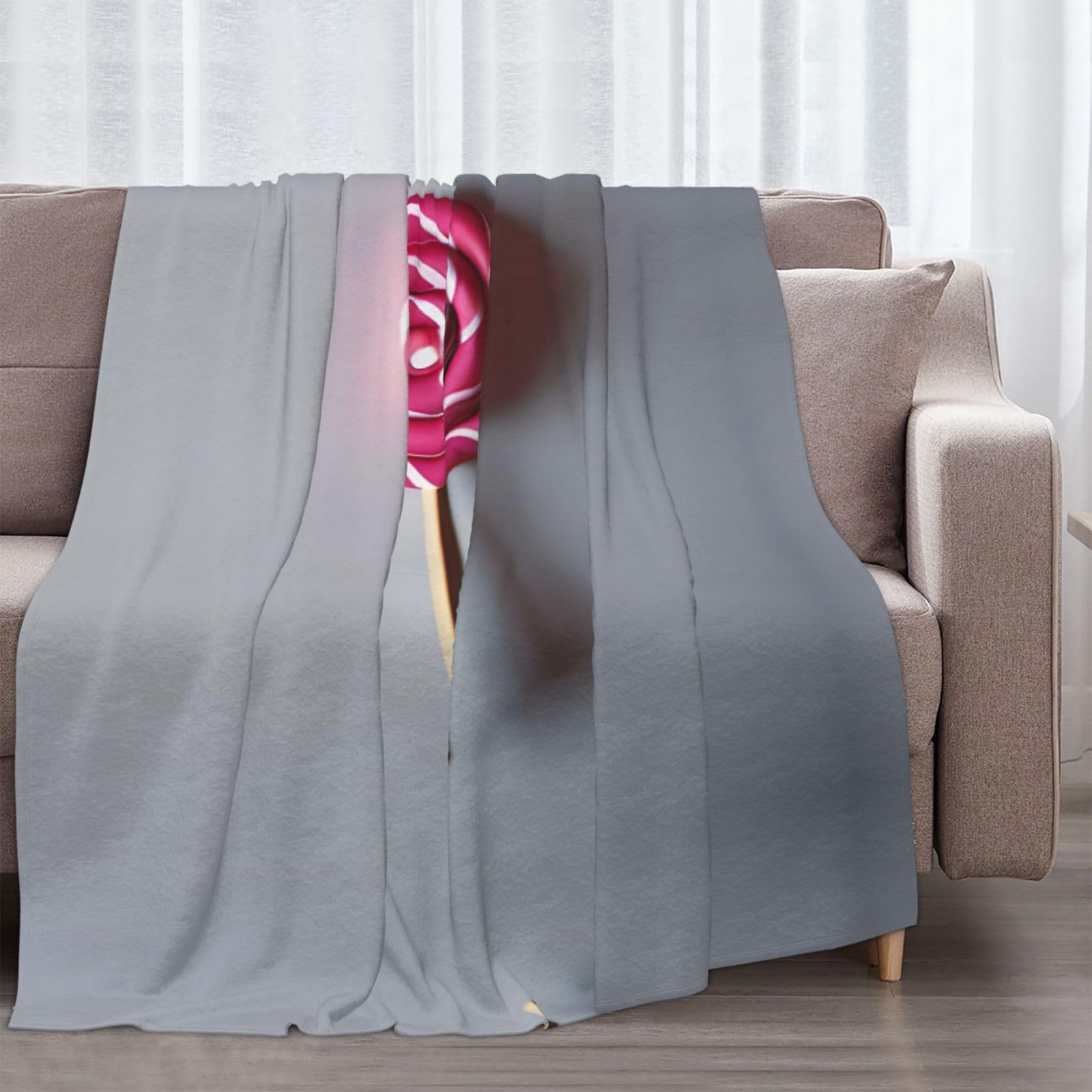 Gemütliche Winter-Flanelldecke, 178 x 203 cm, Lutscher-Druck, Überwurfdecke für Sofa, Bett, Camping, weiches Plüsch-Fleece, für Kinder und Erwachsene