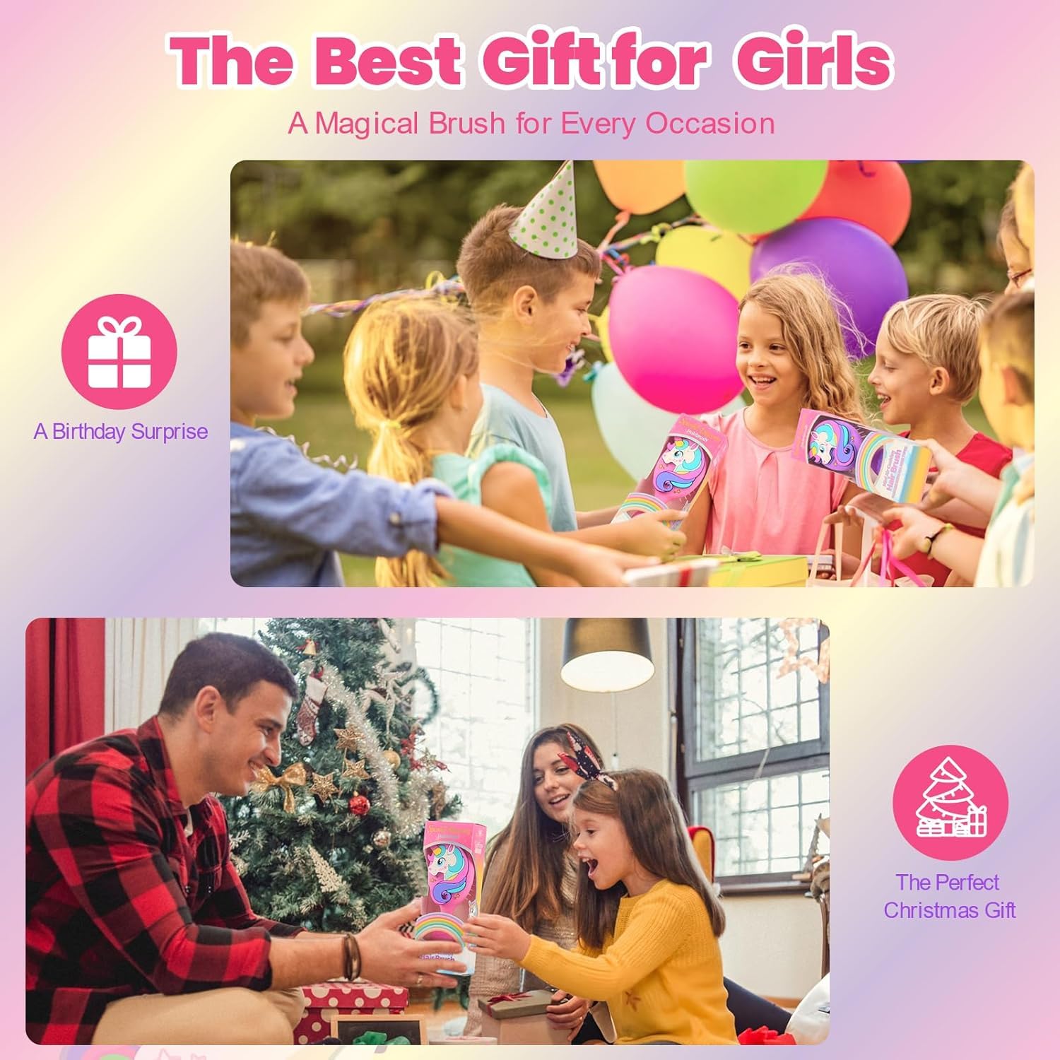 Toddler Hair Brush for Toddler Girls & Kids Ages 2-4+, Pink Mini Unicorn Hairbrush, Gentle Detangling brush, Wet & Dry Hair, Soft Ball-Tip Bristles for Sensitive Scalp, Travel-Friendly - Image 7