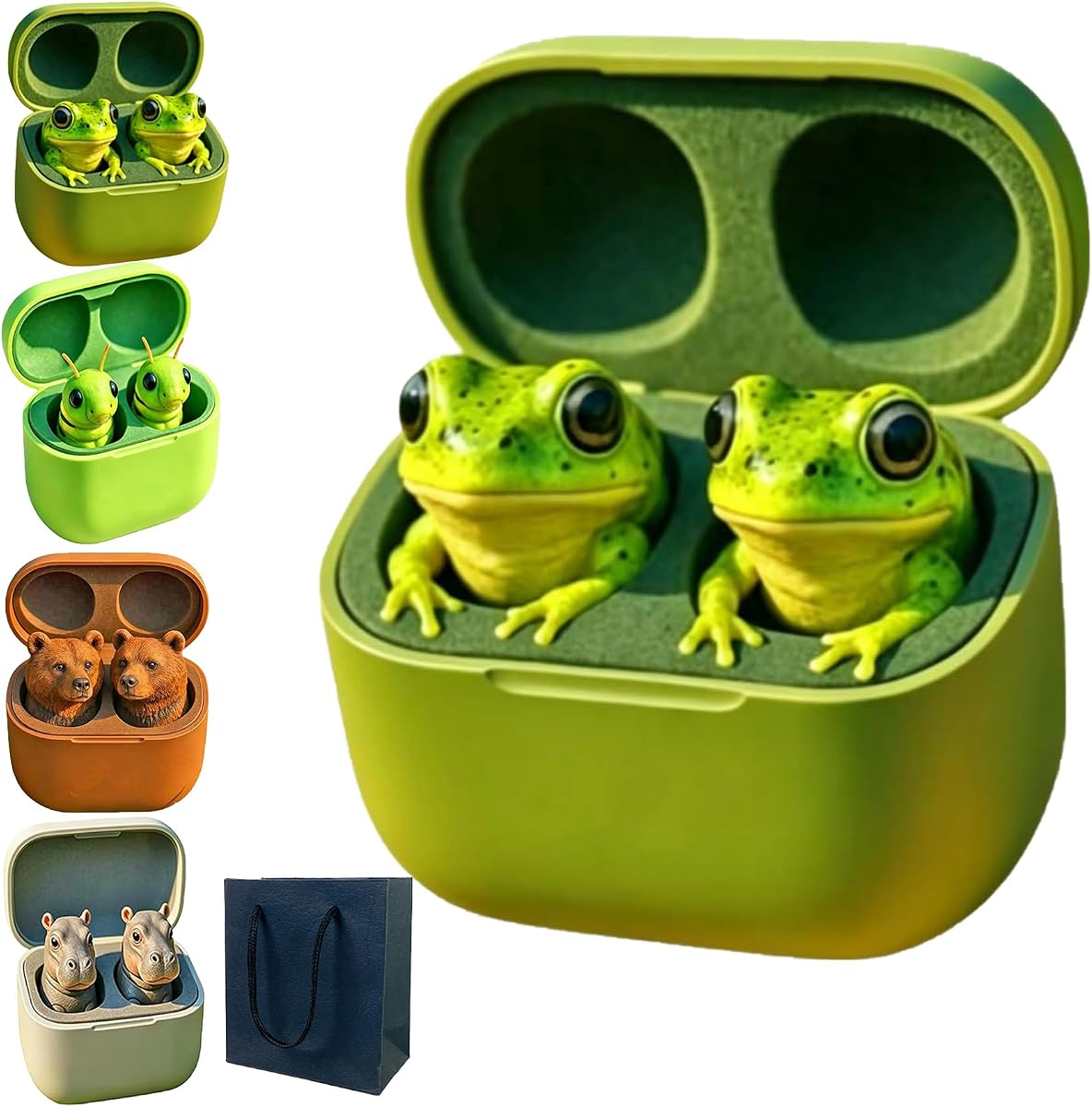 Frog Earbuds,2026 New Cute Animal Shaped Bluetooth Earbuds with Charging Case,Wireless in Ear Headphones with Deep Bass,IPX4 Waterproof, Gift for Kids and Adults (C)