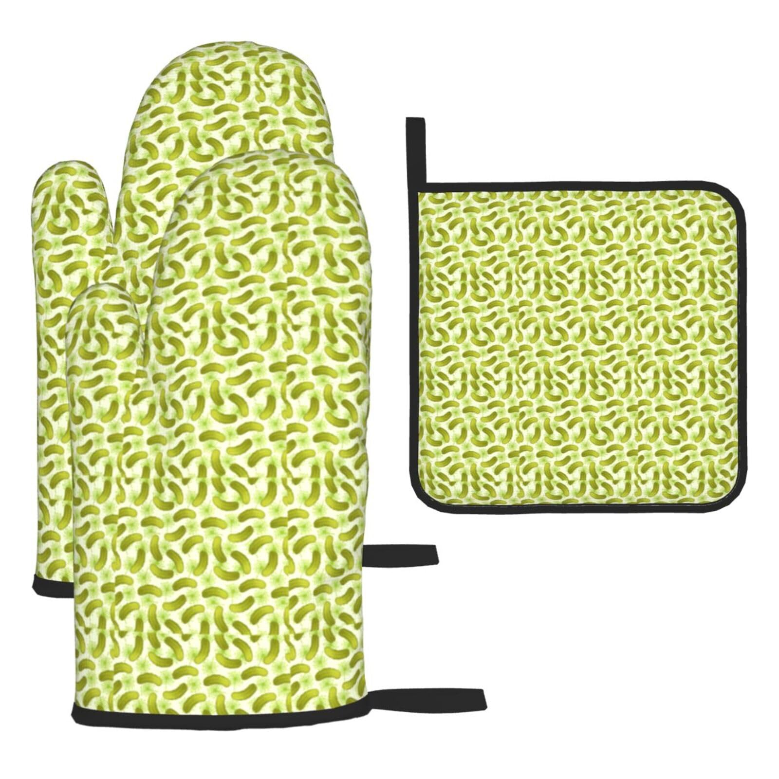 Sushi Dill Pickles Print Oven Mitts Kitchen Gloves Set Everyday Baking Grilling Microwaving Cooking Gift