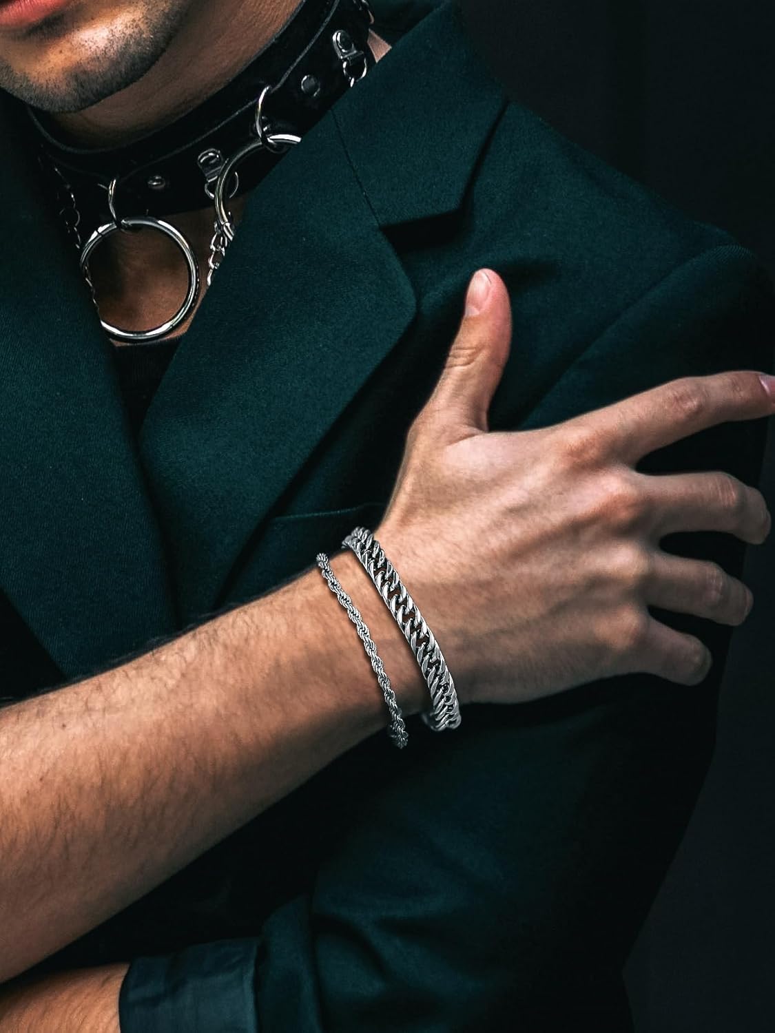 Richsteel 2PCS/3PCS Bracelets Chain for Men Women Stainless Steel Silver/Gold/Black Cuban/Rope Link Chain Bracelets Set, 7.4/8.2/9 Inch Hand Chain Length for Men Women Jewelry - Image 3