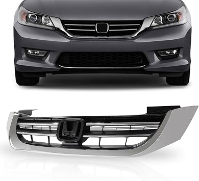 PartsFlow Front Bumper Grille Upper Grill Black With Chrome For 2013 2014 2015 Honda Accord HO1200214