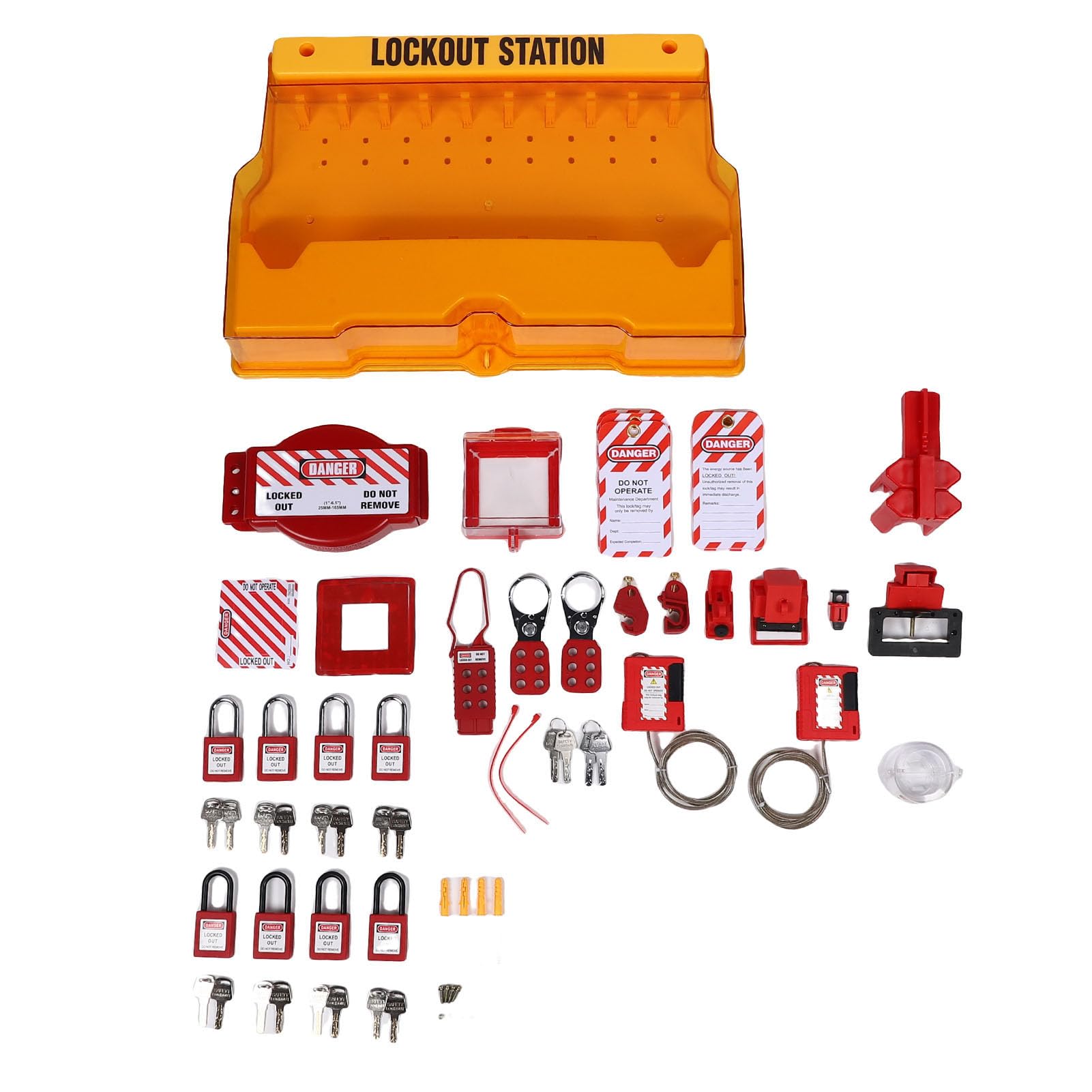 Lockout Tagout Station, Wall Mounted Lock Out Tagout Padlock Station with 8 Safety Padlocks, 20 Tags, 3 Hasps & 6 Circuit Breaker Lockout, Lock Out Tag Out Kit Board