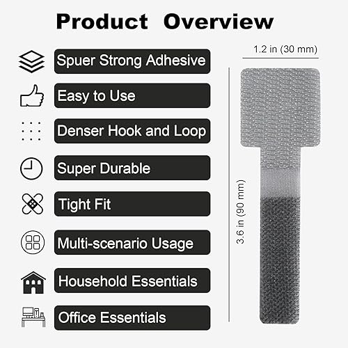 Miniatura 2 de Organización de cables autoadhesivos de sujeción fuerte debajo del escritorio, 40 organizadores de cables, bridas ajustables de gancho y bucle,