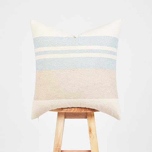 Miniatura 3 de Hofdeco Funda de almohada moderna de estilo bohemio para interiores y exteriores, solo para patio, sofá, a rayas azules, 20 x 20 pulgadas