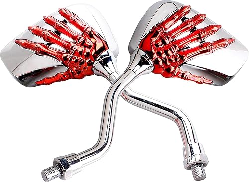 Par de espejos laterales retrovisores distintivos de mano de esqueleto de calavera de 0.315in y 0.394in para motocicleta, scooter, bicicleta,