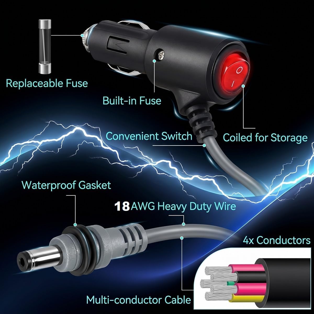 Starlink Mini Car Cable Adapter, 10FT Star Link Mini DC Power Cable, 12V-24V 18AWG Cigarette Lighter to DC On/Off Switch Waterproof Cord PD 100W for Cars, Trucks, RVs