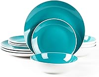 Vista 18 de juego de vajilla de gres en forma de cupé de 18 piezas, exterior blanco + interior taupe