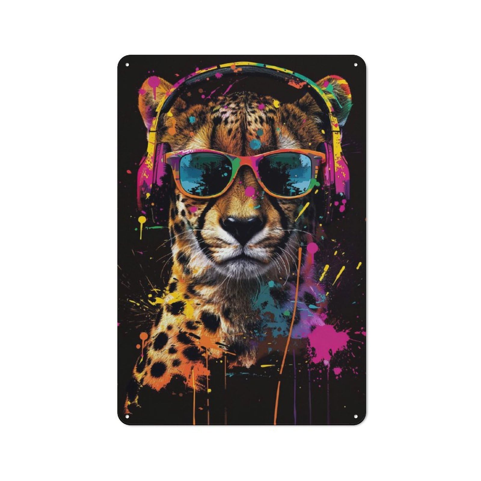 Junmoney Cheetah Colorful Modern Retro Metal Wall Art Sign 30X20cm Featuring Urban Room Decor For Workspace, Cafe, Hallway Or Garage