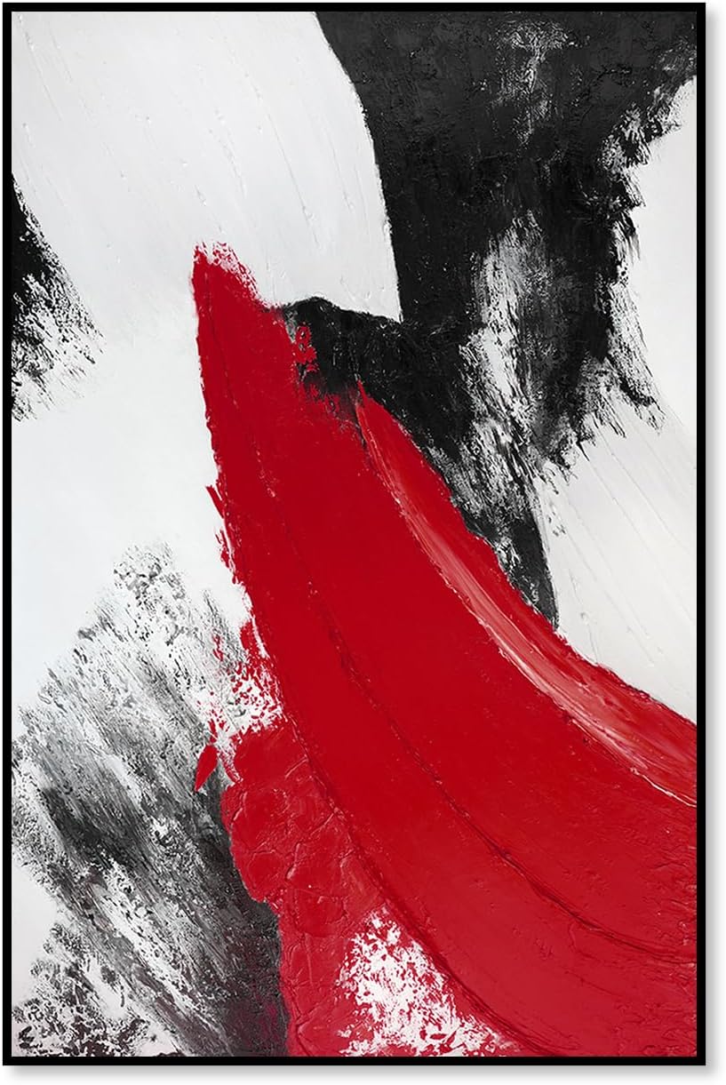 YPY Red Abstract Canvas Wall Art: Black and White Pictures Modern Minimalist Paintings Print Poster for Living Room Bedroom Bathroom Office Home Wall Decor 16"x24"
