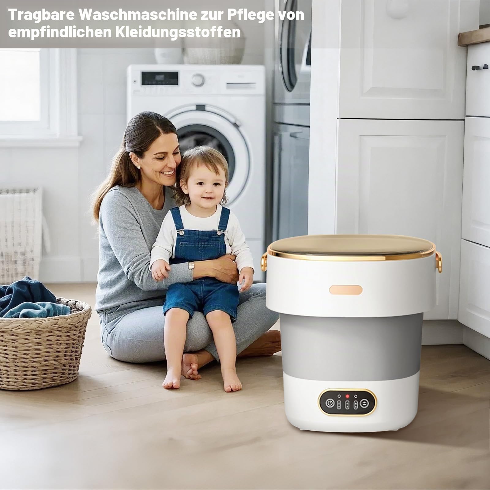 Faltbare Waschmaschine Mit Schleuder, 15L Vollautomatische Waschmaschine Mit 3 Reinigungsmodi, Tourenwagen Camping Mobile Waschmaschine für Socken Unterwäsche Babykleidung,Grau