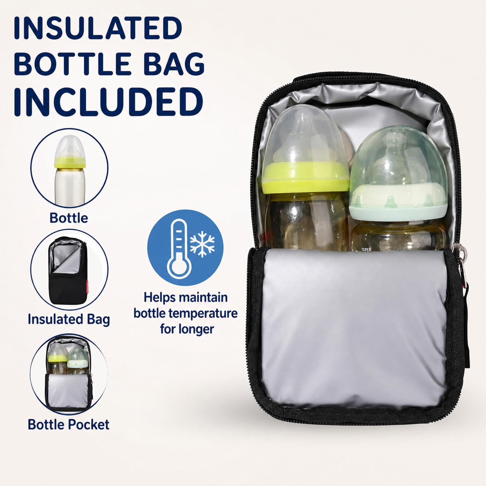 Bebamour borsa per pannolini zaino con fasciatoio, borsa per pannolini impermeabile per mamma e papà, borsa per pannolini per bambini, zaino per pannolini con gancio per passeggino