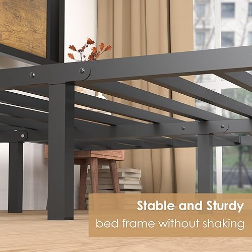 Miniatura 4 de HUEOFGP Base de cama Queen con cabecero, marco de cama de plataforma de metal con listones de metal resistentes, cama estable de soporte fuerte, no