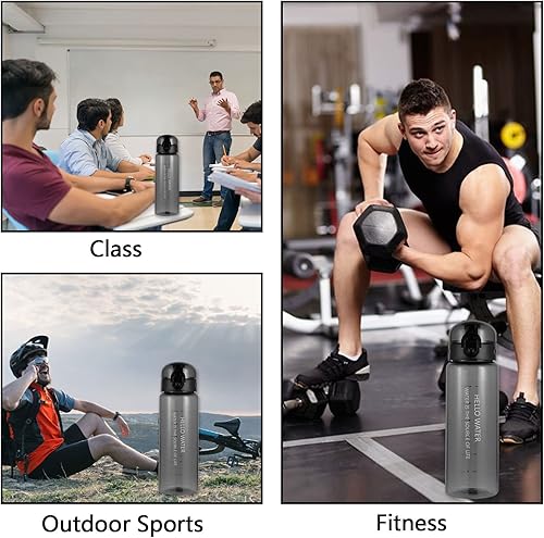 Miniatura 6 de Lizbin Botella de agua deportiva, botella de agua transparente reutilizable sin BPA, botella de agua de plástico a prueba de fugas con correa de