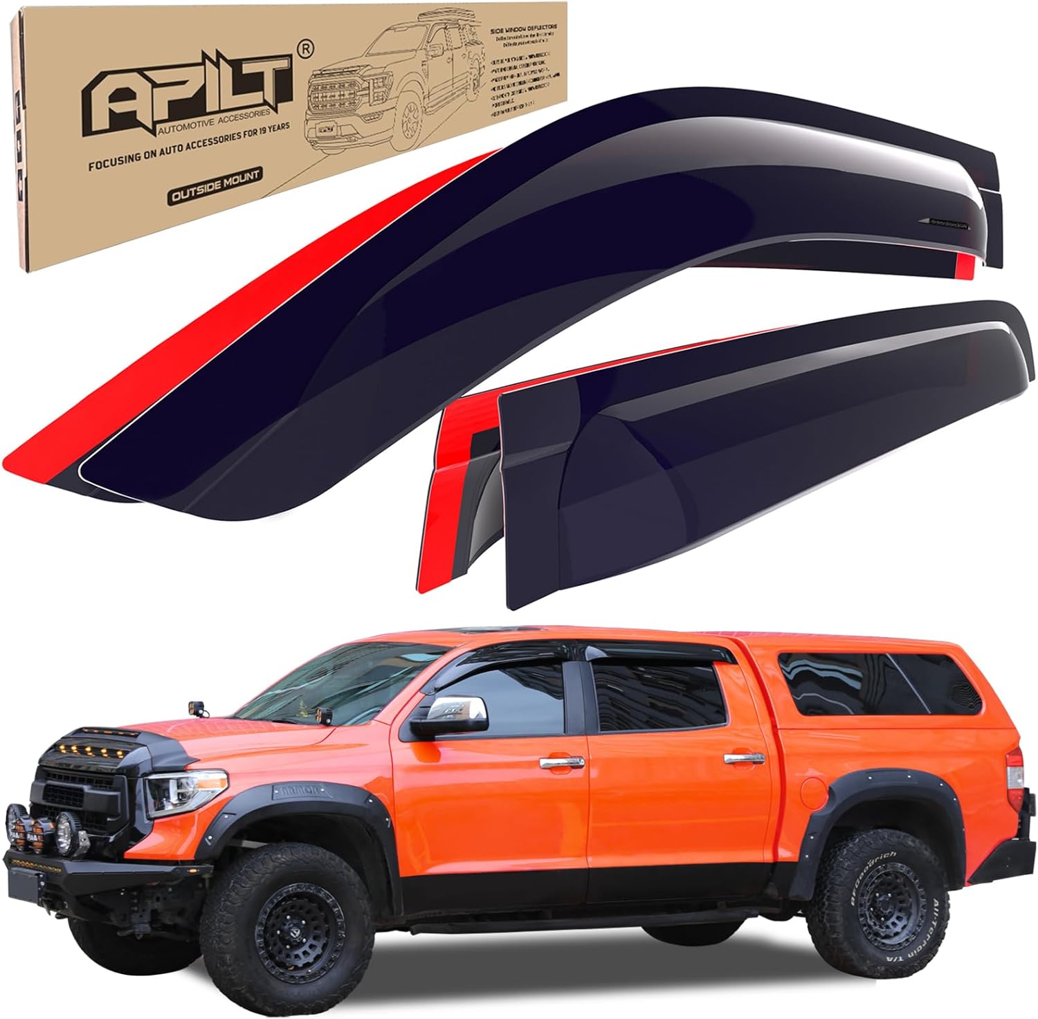 Large Rain Guards Window Visors for 2007-2021 Toyota Tundra CrewMax Cab Outside-Mount Wind Vent Deflector Full-Size Truck Accessories Dark Smoke 4-Piece Set with Thicker Large?2007-2021 Toyota Tundra CrewMax Cab?