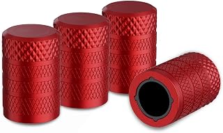 CKAuto Red Anodized Aluminum Tire Valve Stem Caps, 4 Pack - Corrosion Resistant, Universal Fit for Cars, Trucks, Motorcycles, SUVs & Bikes