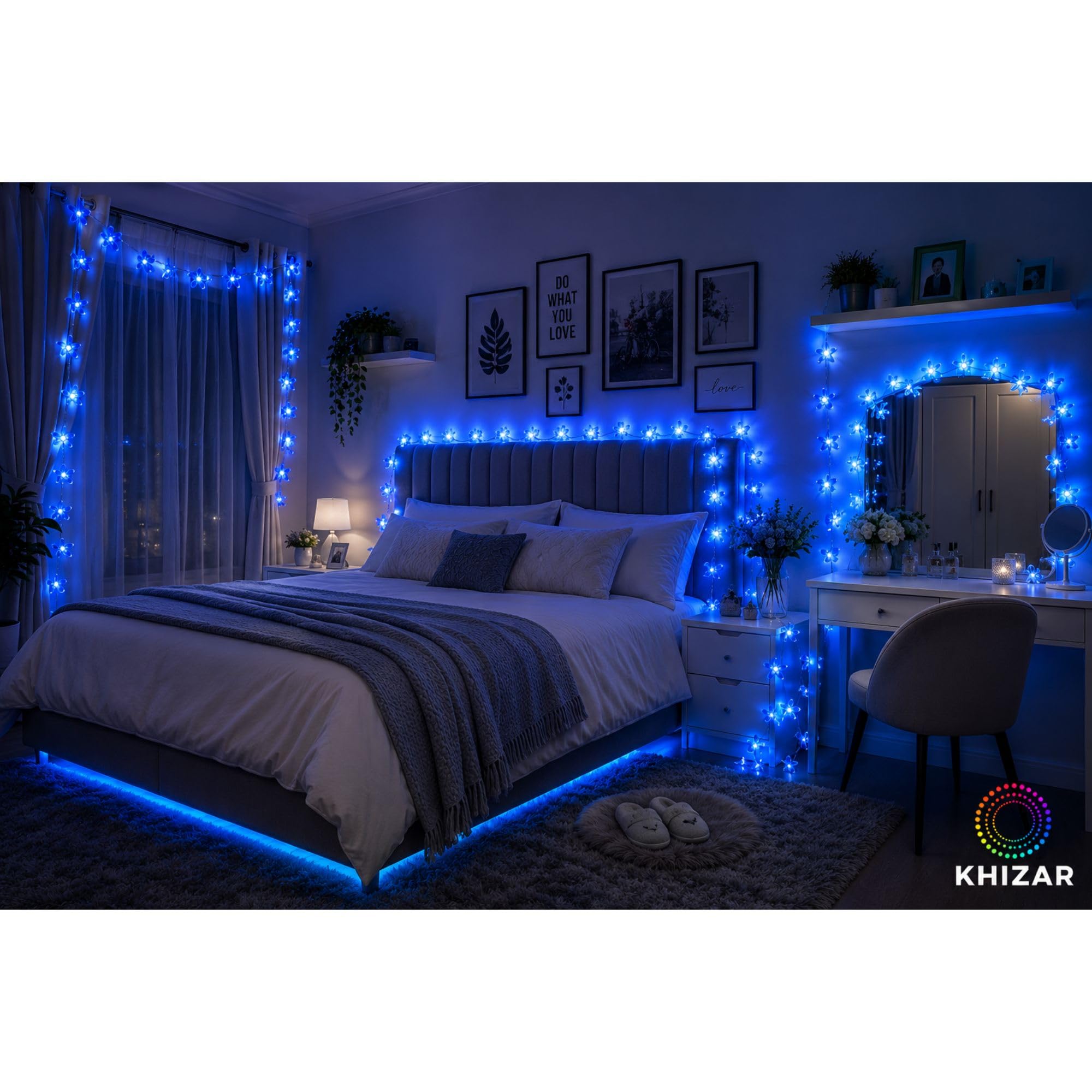 KHIZAR 16 LED Blue Silicone Flower String Lights Plug-in Decorative Fairy Lights for Bedroom, Home, Wall, Window, Christmas Tree, Diwali, Wedding, Party, Balcony, Indoor Decor, Flexible Wire 4