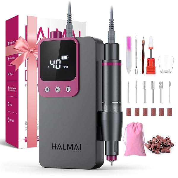 Electric Nail Drill Professional, Portable Nail File for Acrylic Gel Nails, Cordless Rechargeable Ultra Power Nail Drill