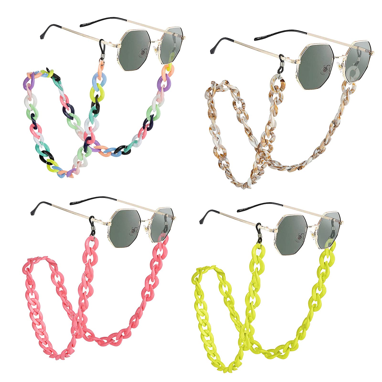 WeinsamkeitCadenas de Gafas, 4 Piezas Ajustable Cordón de Retenedor de Gafas de Sol, Antideslizante Cuerda de Gafas de Lectura Cuello Correa para Mujer