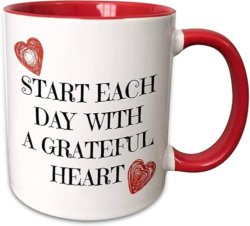 Taza de café Start Each Day with a Grateful, Pictures Of Hearts taza, 11 oz, rojo 94kdki 856817