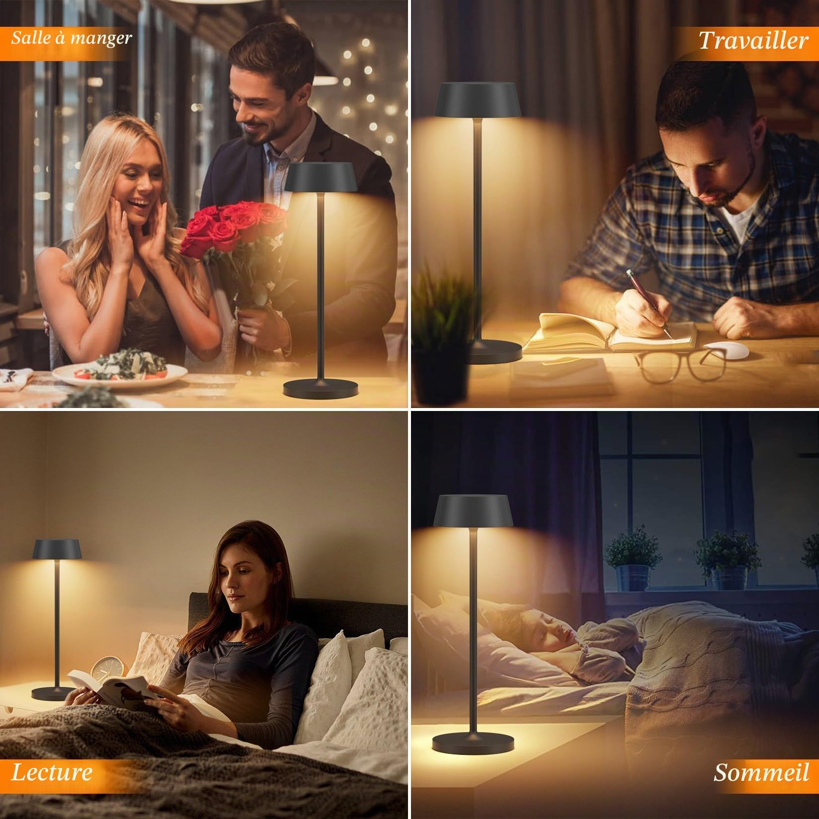 Kligten Lot de 2 LED Dimmable Blanc Lampe de Table à batterier, Rechargeable Lampes de Bureau avec Chargement USB-C pour Intérieur Extérieur, 3000K/4000K/6000K, Aluminium, IP54