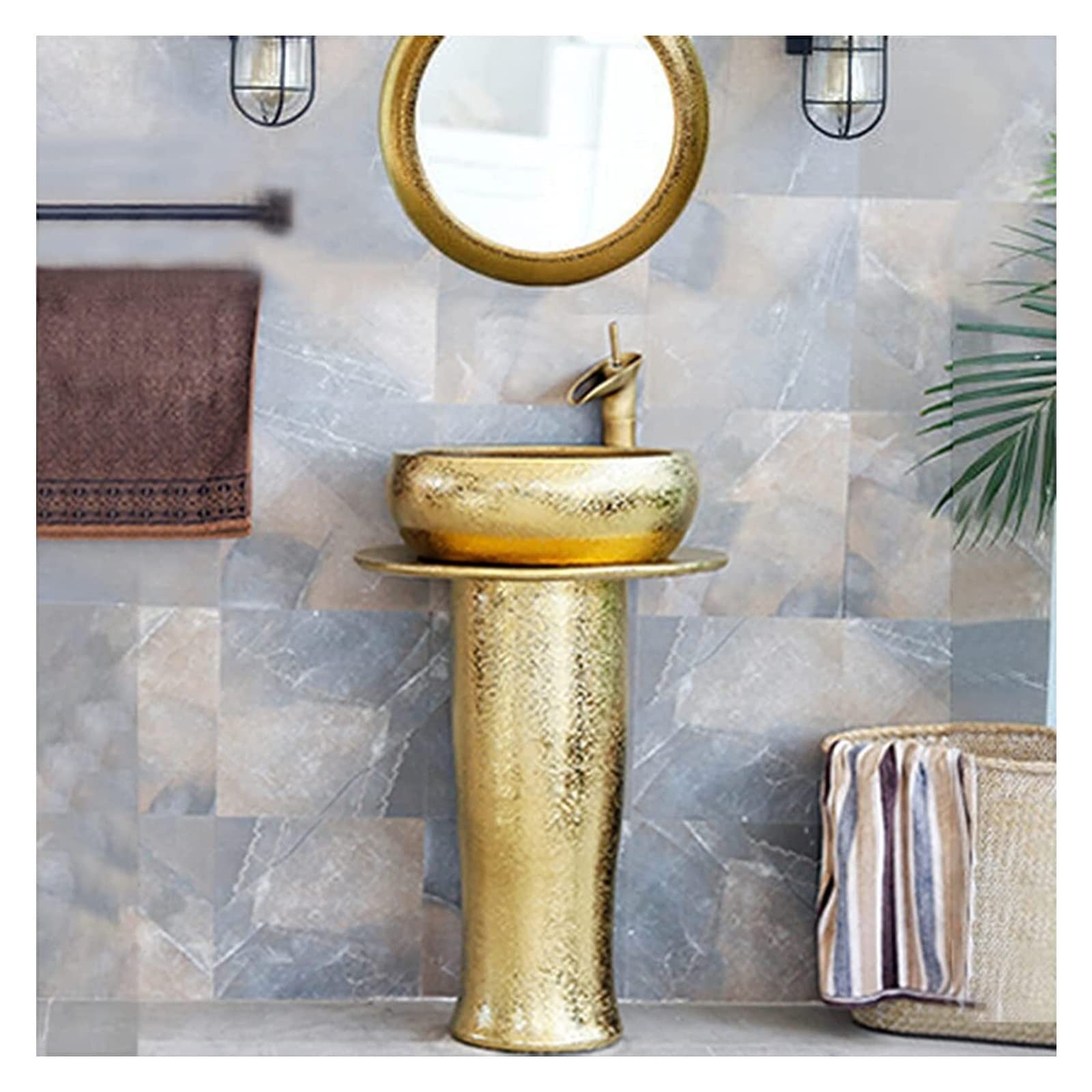 TIANQIHAO Freestanding Bathroom Pedestal Sink Art Hotel Home Vessel Sink, Cabinet With Faucet And Drain, Vanity Unit Basin For Indoor Outdoor