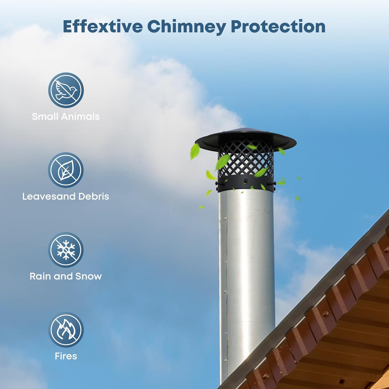 Stanbroil 6" Chimney Cap, Fireplace Round Chimney Cover for Outside Adjustable Bottom to Fit Existing Clay Flue Tile Sizes, Chimney Flue Rain Caps