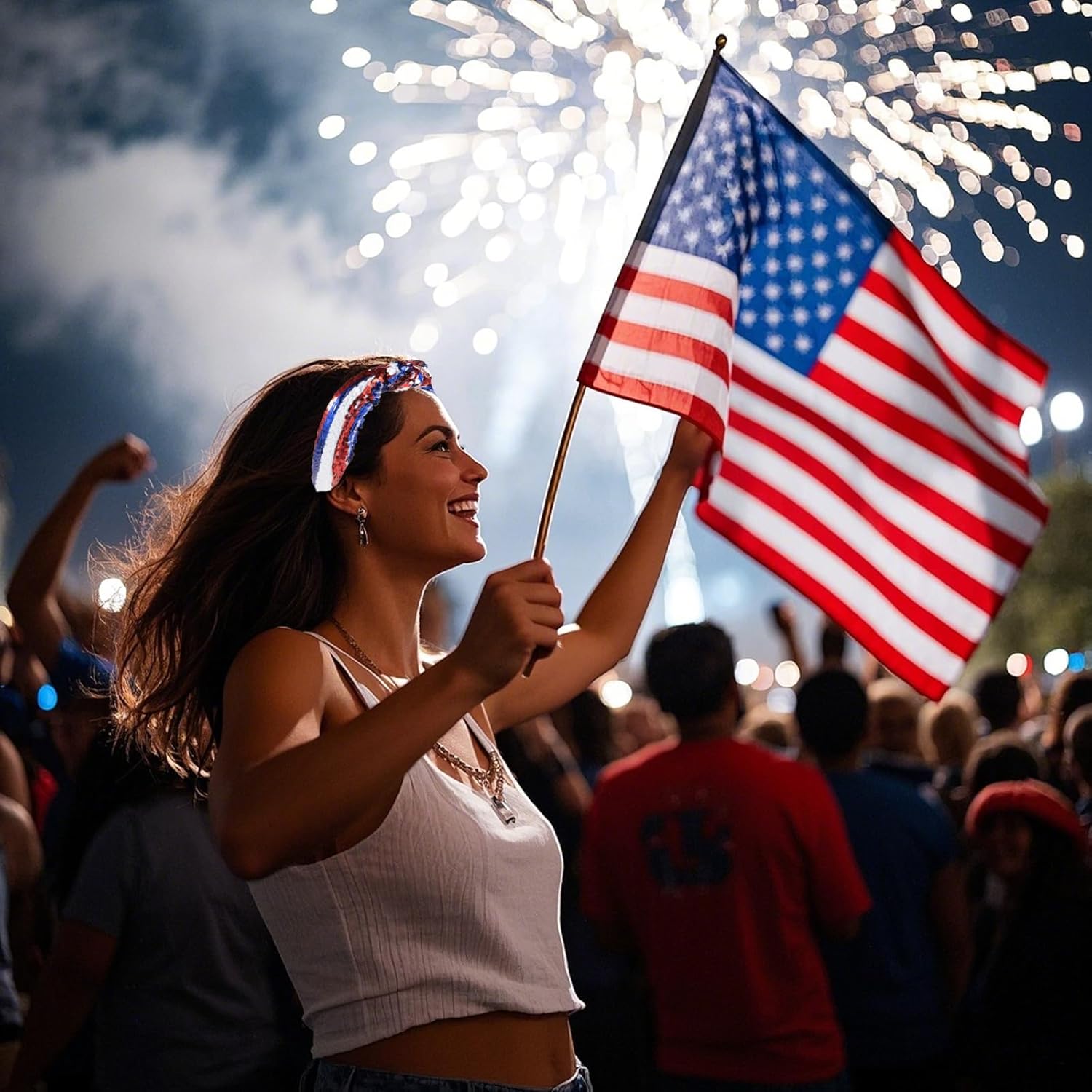 4th of July Red White Blue Sequin BeadedKnotted Headband Patriotic American Flag Independence Day Hair Accessory Gift for USA Independence Day - Image 3