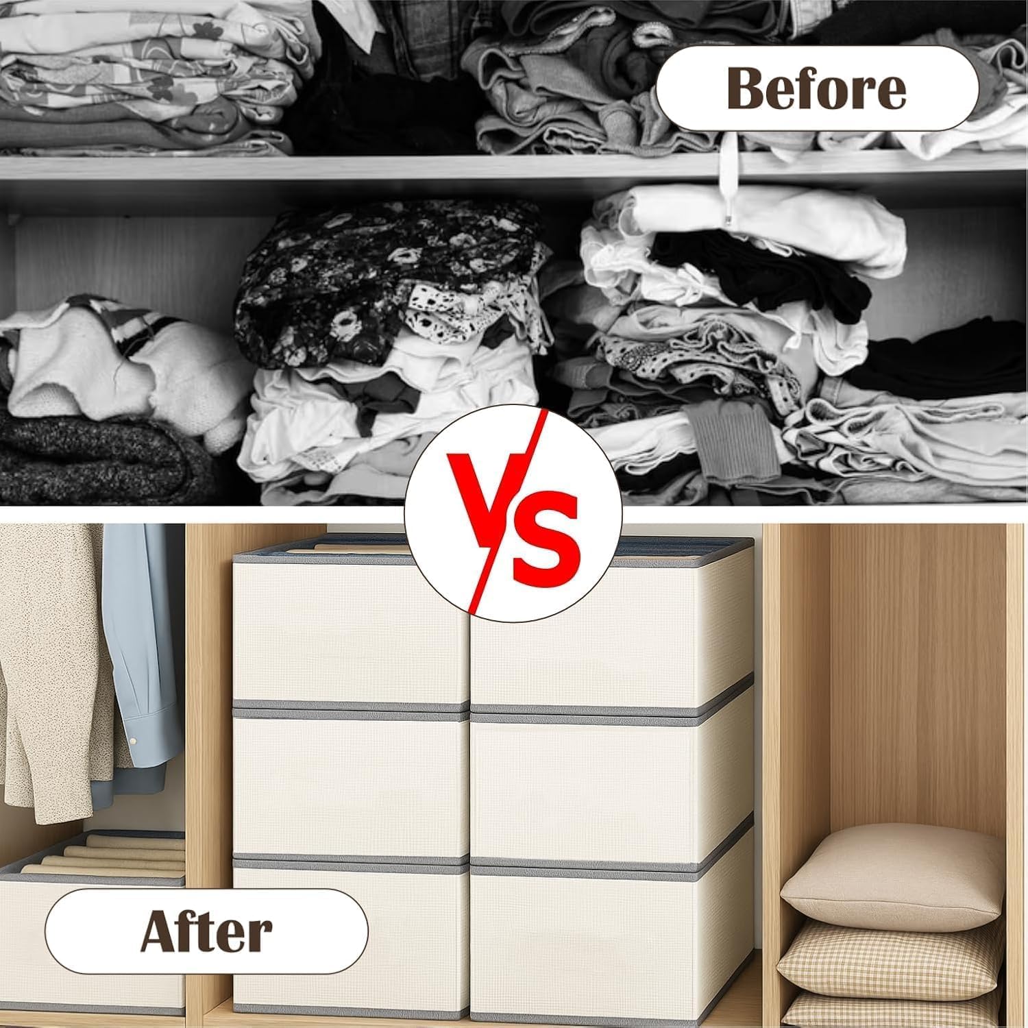 7-Slot Clothes Organizer Set of 3, Foldable Fabric Storage Boxes for T-Shirts, Jeans & Shirts, Drawer & Wardrobe Organizer (White)