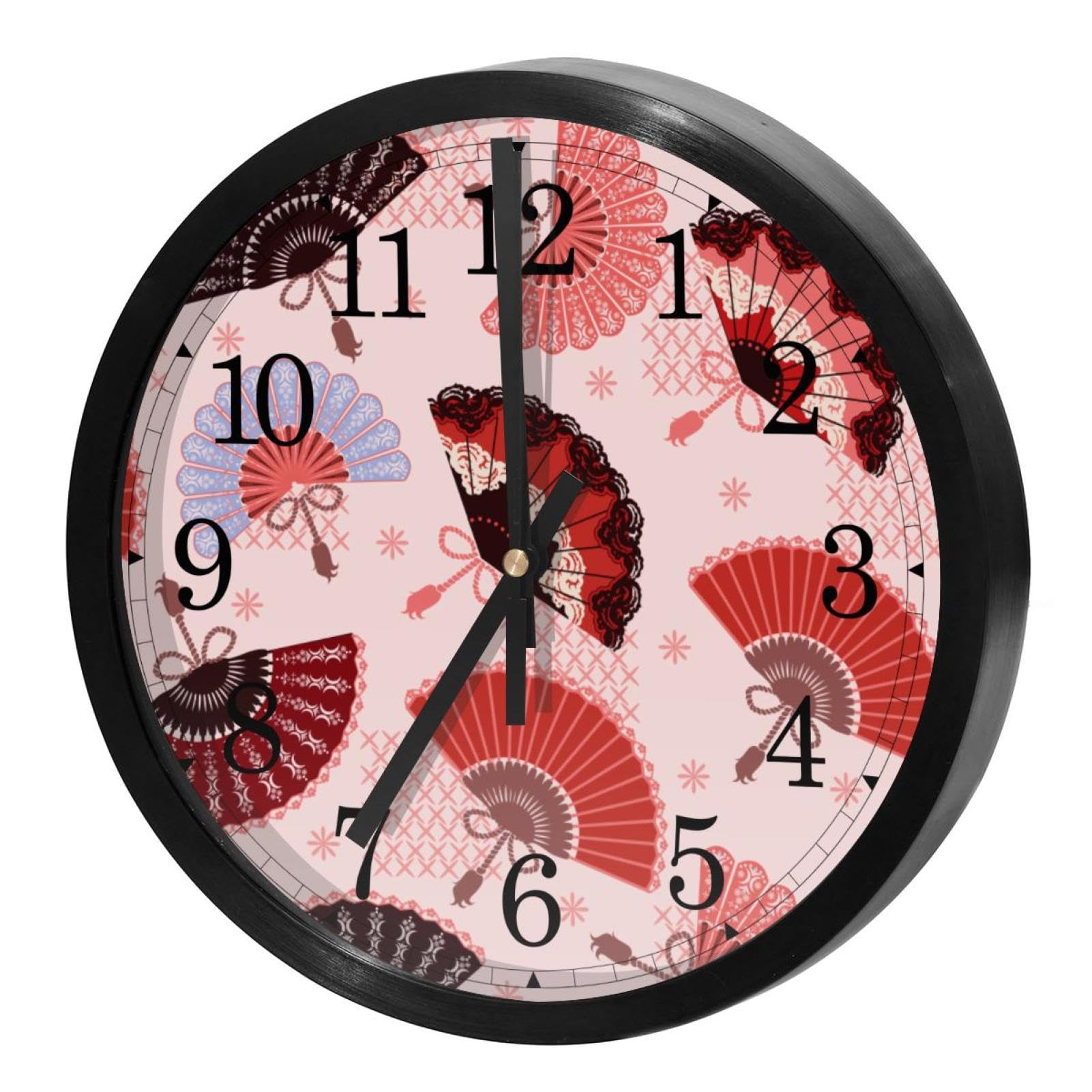 Horloge murale silencieuse à quartz motif ventilateur espagnol 30cm pour salon