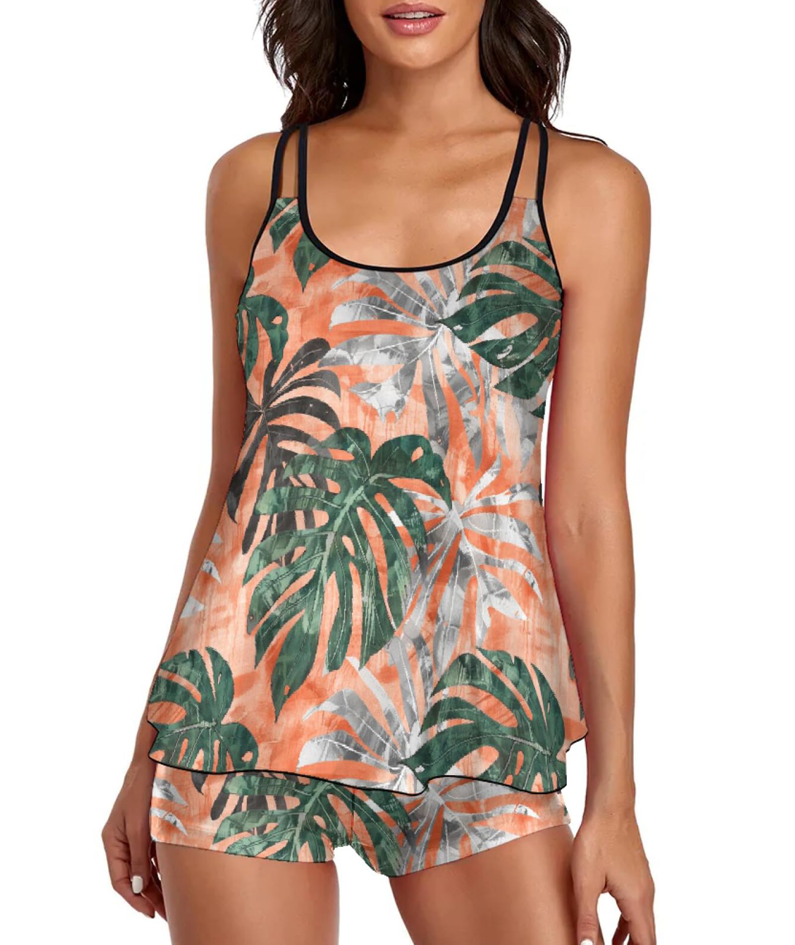 Urchics 2026 Women Two Piece Tankini Swimsuit Tummy Control Plus Size Long Torso Top and High Waisted Boyshorts Bathing Suits