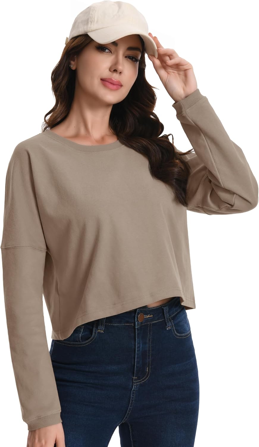 Auriviz Cropped Sweatshirts for Women Oversized Crewneck Sweaters Long Sleeve Tops Fall Winter Pullover Workout Shirts - Image 6