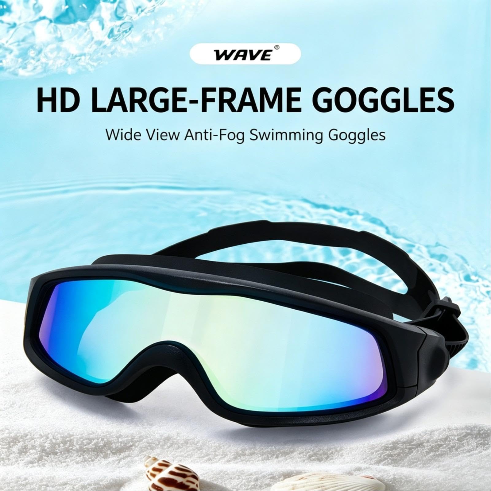 YMFF Gogle pływackie dla dorosłych, przeciwmgielne, szerokie widzenie, jednoczęściowe soczewki, lustrzane, dla mężczyzn i kobiet, trening na basenie, sporty wodne