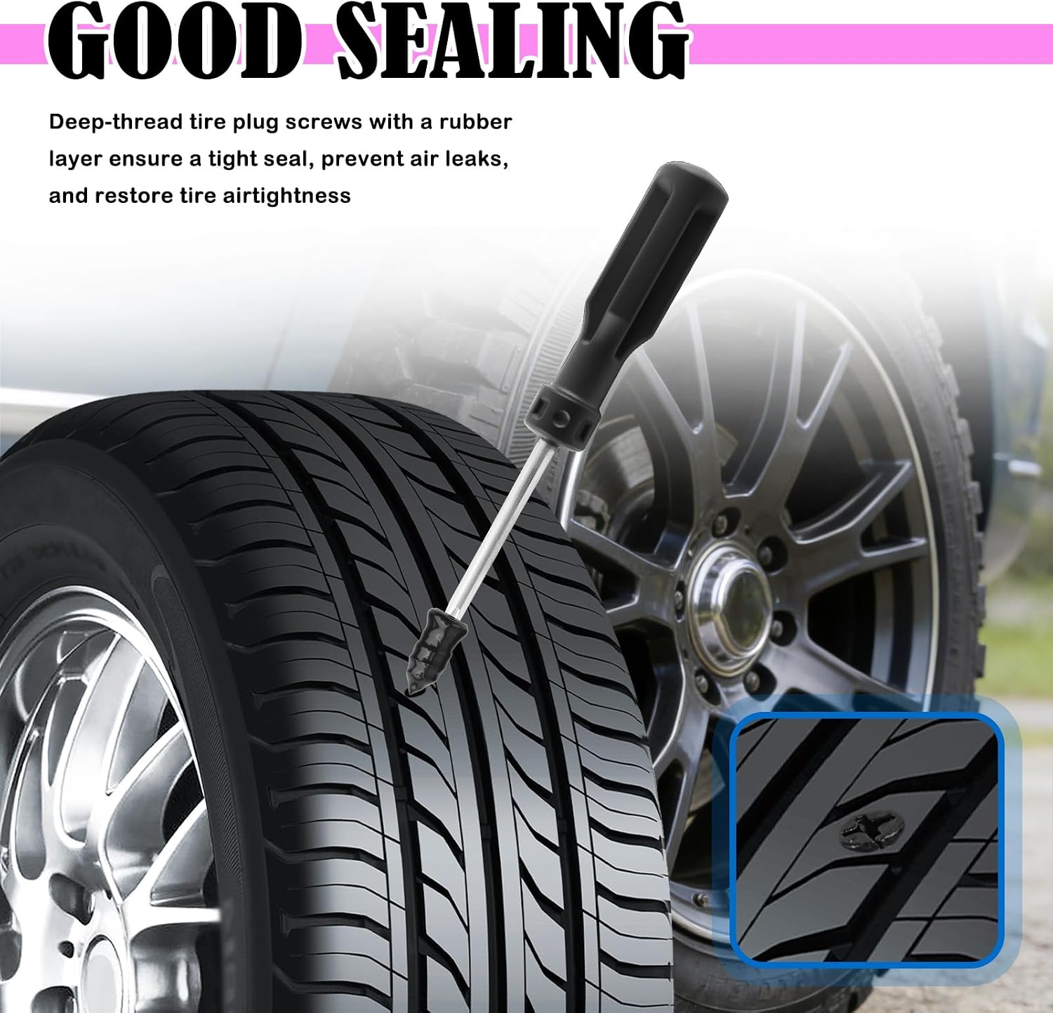 2026 Upgraded 60PCS Screw in Tire Plugs,Self-Service Tire Plugs Kit with Screwdriver for Emergency Tires Repair,Universal Tires Repair Rubber Nail Kit Car Accessories