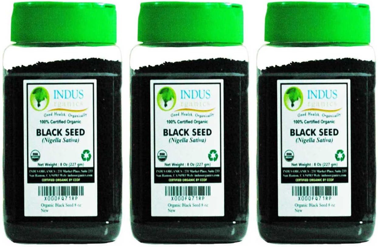Indus Organics Black Seeds, Black Cumin, (Nigella Sativa), 8 Oz (X3 of Jars), Premium Grade, High Purity, Freshly Packed