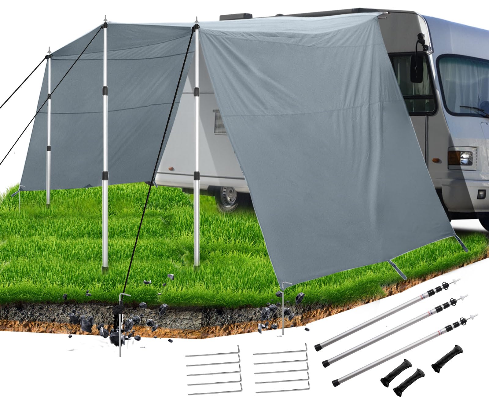 Vorzelt Wohnwagen Sonnensegel 4 x 2.4m mit Kederschiene 4m (4-7mm) DREI Seiten Tarp Camping Zubehör
