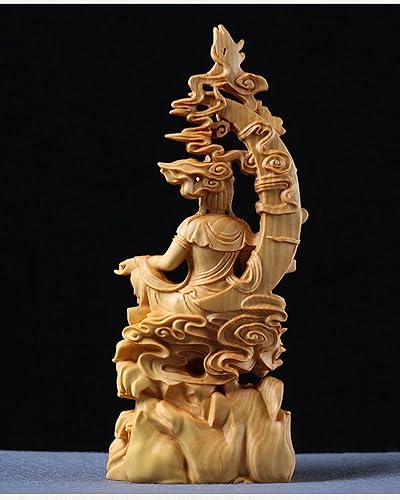 Miniatura 4 de Estatua de kuanyin de Feng Shui, estatua de boj quanyin, decoración de estante de escritorio, obra de arte tallada a mano para decoración de oficina