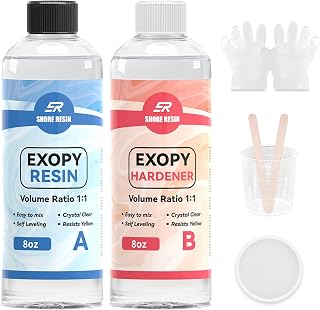SHORERESIN Epoxy Resin 16oz Kit for Beginners - Crystal Clear 1:1 UV Resistant, 4x Anti-Yellowing, Food-Safe Low Odor for Jewelry Crafts