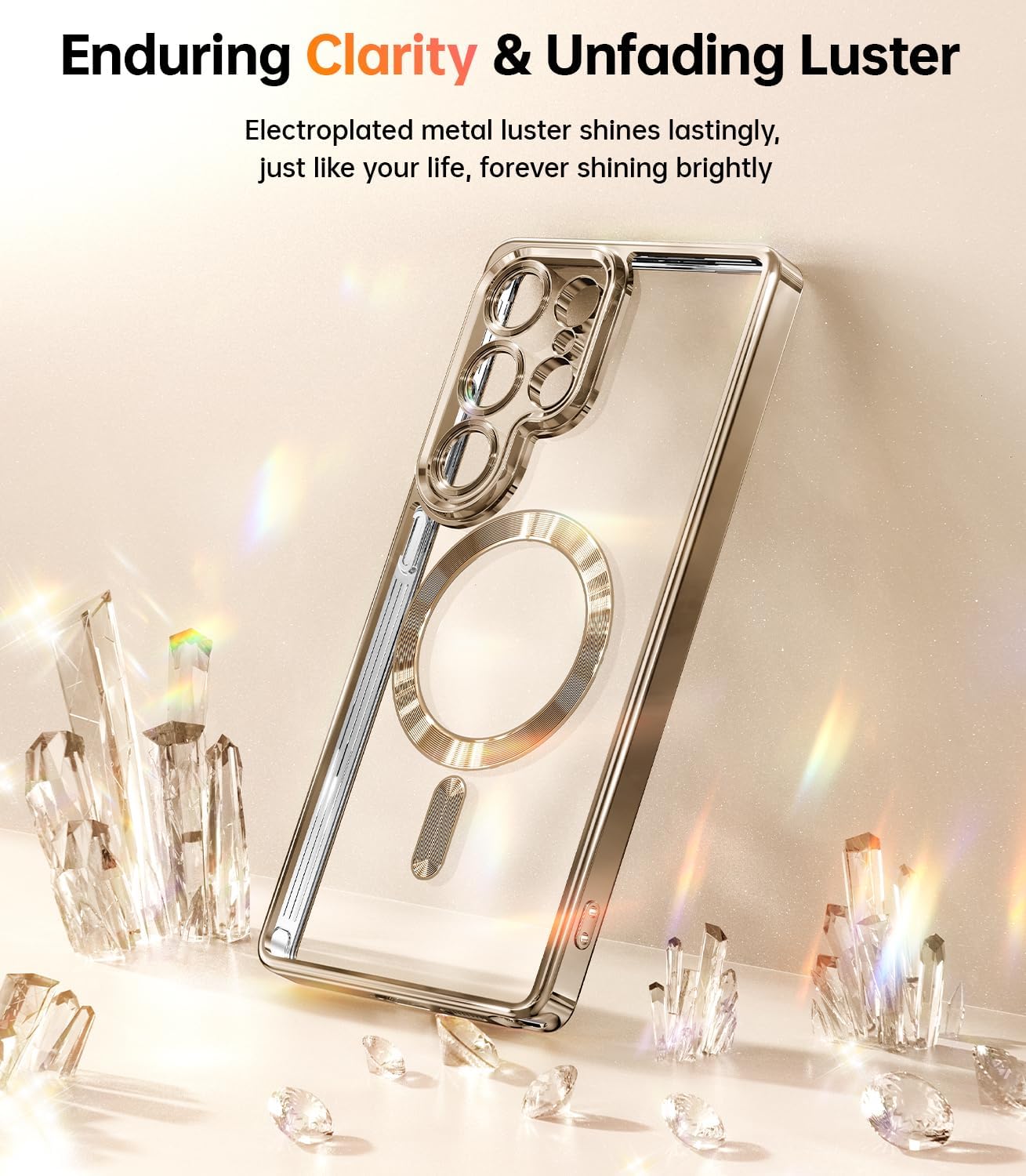 Meifigno Case for Samsung Galaxy S25 Ultra 6.9 inch, [Compatible with MagSafe] [2X HD Screen Protectors] [Glitter Card & Wrist Strap] Full Lens Protection Case for Galaxy S25 Ultra, Desert Titanium Desert Titanium S25 Ultra 6.9 inch