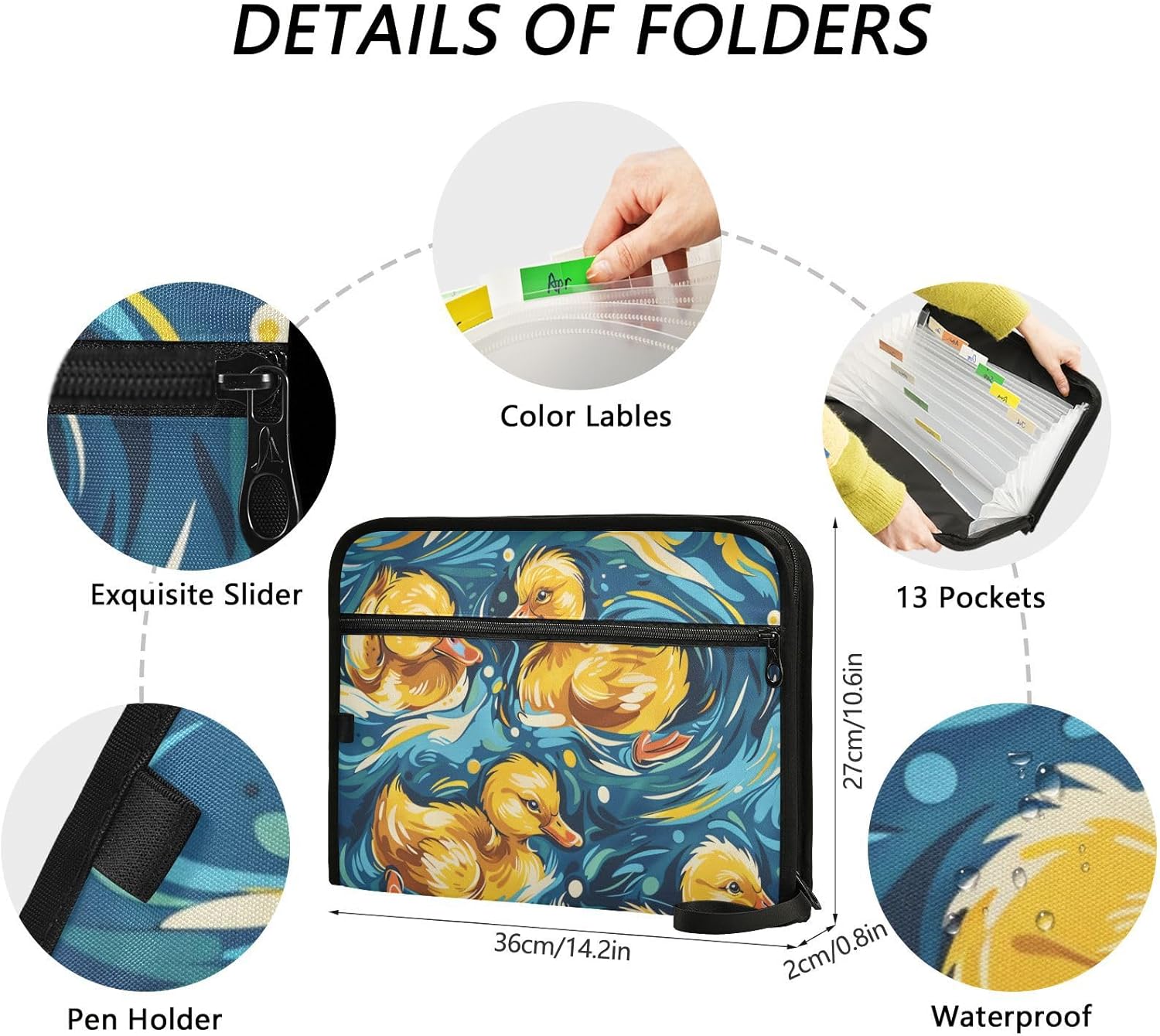 Accordion File Organizer Van Gogh Ducks 13 Pockets Expanding File Folder with Rainbow Labels