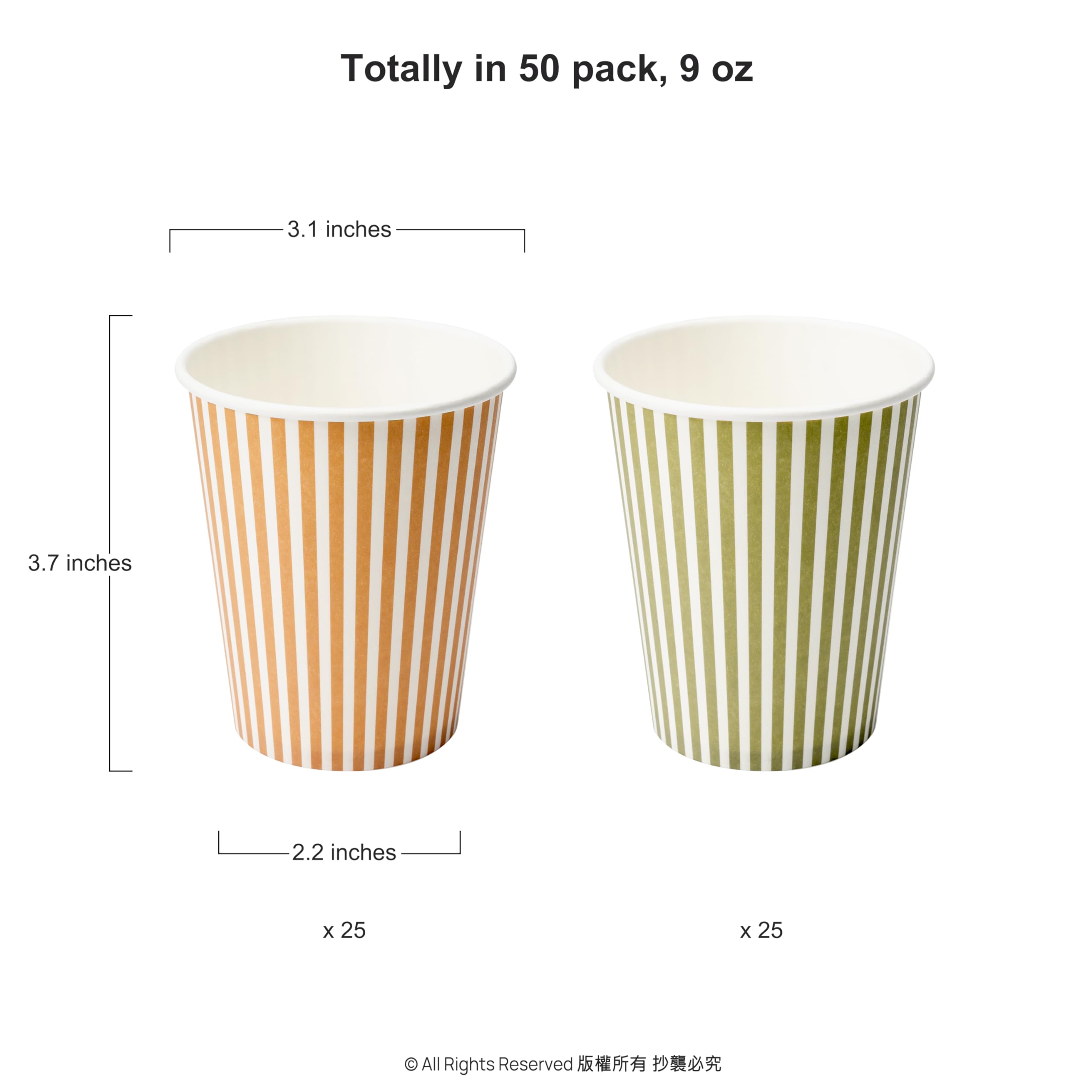 Cheerland Sage Green Orange Striped Paper Cups Pastel Fall Themed Party Cup Forest Friends Autumn Kids Birthday Tableware Fall Woodland Birthday Party Supplies - Pack of 50