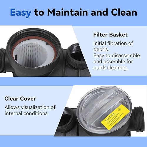 Miniatura 4 de Bomba de filtro de arena de 12 pulgadas para piscina sobre el suelo de hasta 12046 GAL, bomba de piscina de 12 HP, sistemas de limpieza de alto