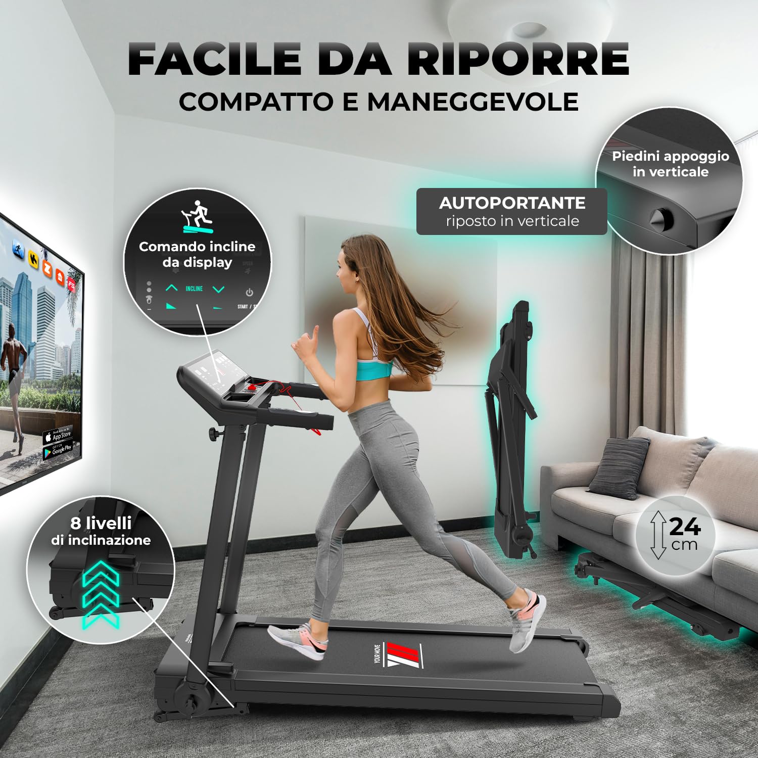 Treadmill YM NEXT 4000 Electrico 14 km/h App Integrata - Dettaglio