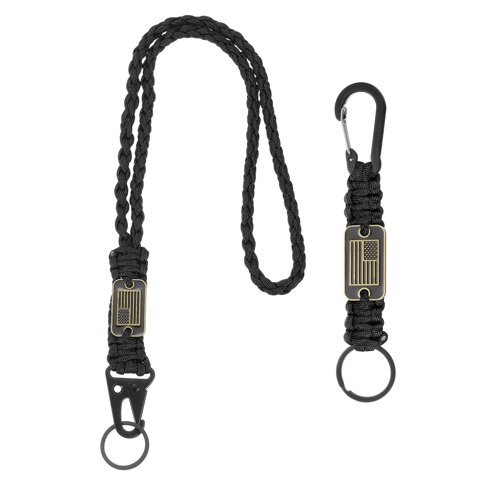 YELARXI Paracord Keychain Carabiners Clip, Heavy Duty Lanyard 2Pcs & 21.7/6" & Black - Fitting for (Outdoor Activity Survival/Keys Whistle/Key, Backpacks/Water Bottle)