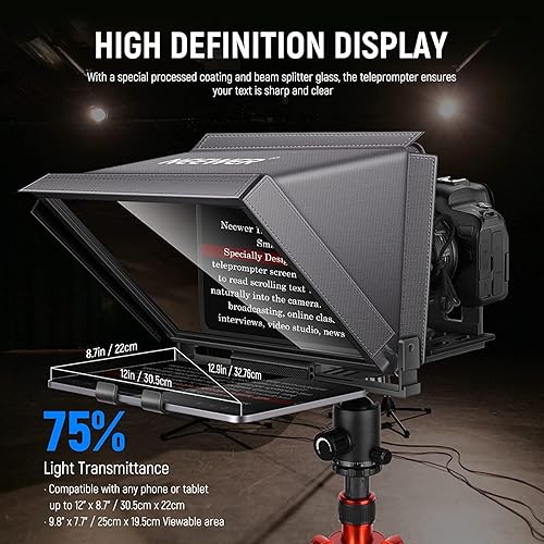 Miniatura 2 de NEEWER Teleprompter de aluminio X12 con control remoto RT-110 (conectado a través de Bluetooth en la aplicación NEEWER Teleprompter) y funda de